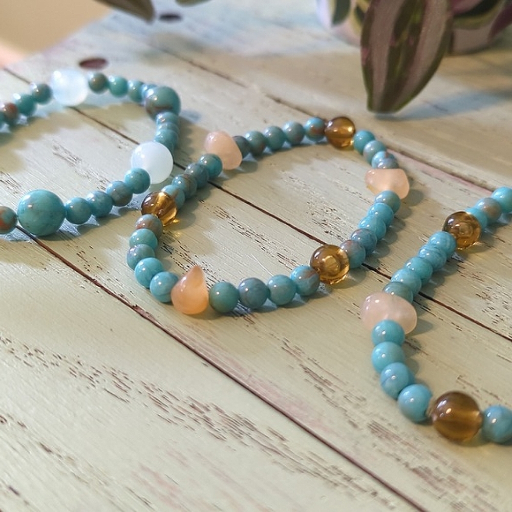 Set of 3 Turquoise and Crystal Bohemian Beaded Bracelets